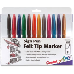 Pentel Sign Pen Color Marker, Extra-Fine Bullet Tip, Assorted Colors, 12/Set