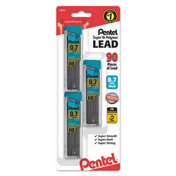 Pentel Super Hi-Polymer Lead Refills, 0.7 mm, HB, Black, 30/Tube, 3 Tubes/Pack (PENC27BPHB3K6)