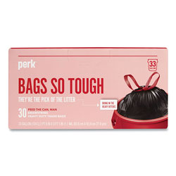Perk™ Drawstring Heavy-Duty Trash Bags, 33 gal, 1.1 mil, 37 in x 33 in, Black, 30/Box