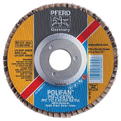 Pferd POLIFAN PSF-EXTRA Flap Discs, 4 1/2 in, 40 Grit, 7/8 in Arbor, 13,300 rpm
