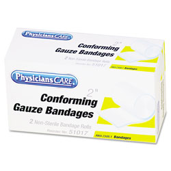 Physicians Care First Aid Conforming Gauze Bandage, 2 in wide, 2 Rolls/Box