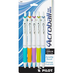 Pilot Acroball Pen, 0.7 mm, Black Ink, Blue/Laven/Lime/Orng/Turq Accent Barrels, 5/Pk