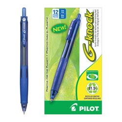 Pilot G-Knock BeGreen Retractable Gel Pen, Fine 0.7mm, Blue Ink/Barrel, Dozen