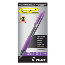 Pilot G2 Premium Retractable Gel Pen, 0.7mm, Purple Ink, Smoke Barrel, Dozen