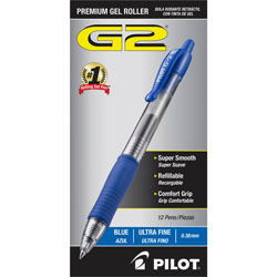 Pilot Retractable Refillable Pen, Ultra Fine, Clear Barrel/Blue Ink