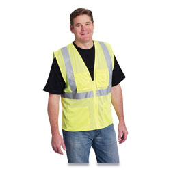PIP ANSI Class 2 Four Pocket Zipper Safety Vest, Polyester Mesh, Hi-Viz Lime Yellow, Large