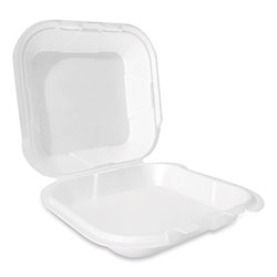 Plastifar Foam Hinged Lid Container, Secure Two Tab Latch, Poly Bag, 9 x 9 x 3, White, 100/Bag, 2 Bags/Carton