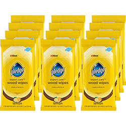 Pledge Lemon Enhancing Polish Wipes - Wipe - Lemon Scent - 7 in x 10 in, 24 / Pack - 12 / Carton - Yellow
