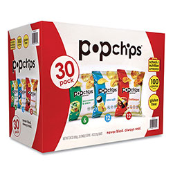 Popchips Potato Chips, Variety Pack, Barbeque, Sea Salt, Sour Cream and Onion, 0.8 oz Bag, 30/Pack