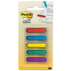 Post-it® Arrow 1/2 in Page Flags, Blue/Green/Purple/Red/Yellow, 20/Color, 100/Pack
