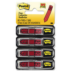 Post-it® Arrow Message 1/2" Page Flags in Dispenser, "Sign Here", Red, 80/Pack (MMM684RDSH)
