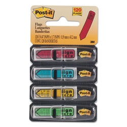 Post-it® Arrow Message 1/2 in Page Flags w/Dispensers,  inSign Here in, Asst Primary, 120/Pack