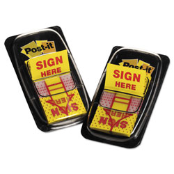 Post-it® Arrow Message 1 in Page Flags,  inSign Here in, Yellow, 2 50-Flag Dispensers/Pack