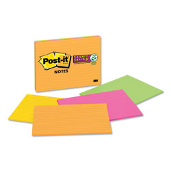 Post-it® Meeting Notes in Energy Boost Collection Colors, Note Ruled, 8 in x 6 in, 45 Sheets/Pad, 4 Pads/Pack