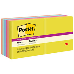 Post-it® Note Pads in Summer Joy Collection Colors, 3 in x 3 in, Summer Joy Collection Colors, 90 Sheets/Pad, 12 Pads/Pack
