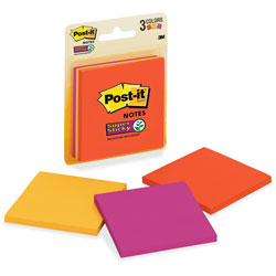 Post-it® Note Pads, 3"x3", 3 Pads, Blue/Purple/Yellow
