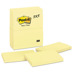Post-it® Original Pads in Canary Yellow, 3" x 5", 100 Sheets/Pad, 12 Pads/Pack (MMM655YW)