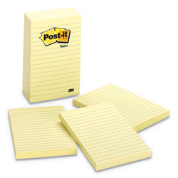 Post-it® Original Pads in Canary Yellow, Note Ruled, 4 in x 6 in, 100 Sheets/Pad, 5 Pads/Pack