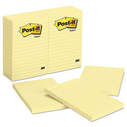 Post-it® Original Pads in Canary Yellow, Note Ruled, 4 in x 6 in, 100 Sheets/Pad, 12 Pads/Pack