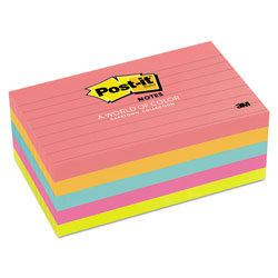 Post-it® Original Pads in Poptimistic Collection Colors, Note Ruled, 3" x 5", 100 Sheets/Pad, 5 Pads/Pack (MMM6355AN)