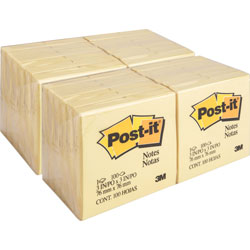 Post-it® Original Pads, 3 inx3 in, 100/SH/PD, 24/BD, Canary