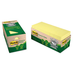 Post-it® Original Recycled Note Pad Cabinet Pack, 3 in x 3 in, Canary Yellow, 75 Sheets/Pad, 24 Pads/Pack