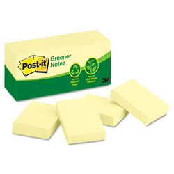 Post-it® Original Recycled Note Pads, 1.5 in x 2 in, Canary Yellow, 100 Sheets/Pad, 12 Pads/Pack