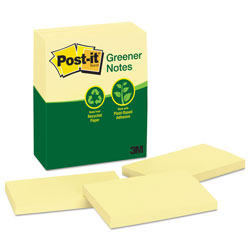 Post-it® Original Recycled Note Pads, 3 in x 5 in, Canary Yellow, 100 Sheets/Pad, 12 Pads/Pack