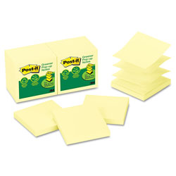 Post-it® Original Recycled Pop-up Notes, 3 in x 3 in, Canary Yellow, 100 Sheets/Pad, 12 Pads/Pack