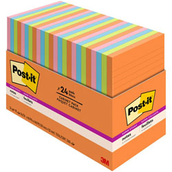 Post-it® Pads in Energy Boost Collection Colors, Note Ruled, 4 in x 6 in, 45 Sheets/Pad, 24 Pads/Pack