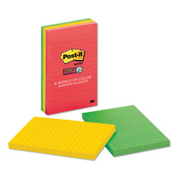 Post-it® Pads in Playful Primary Collection Colors, Note Ruled, 4 in x 6 in, 90 Sheets/Pad, 3 Pads/Pack