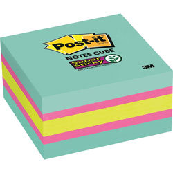 Post-it® Post-it Note Cube, Super Sticky, 3 inx3 in, 360/Cube, Aqua Wave
