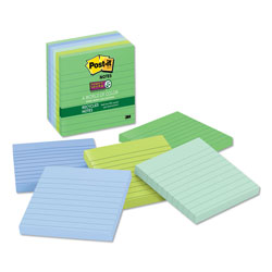 Post-it® Recycled Notes in Oasis Collection Colors, Note Ruled, 4 in x 4 in, 90 Sheets/Pad, 6 Pads/Pack