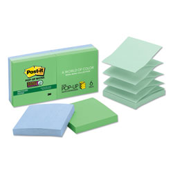 Post-it® Recycled Pop-up Notes in Oasis Collection Colors, 3 in x 3 in, 90 Sheets/Pad, 6 Pads/Pack