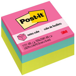 Post-it® Original Cubes, 3 in x 3 in, Assorted Bright Colors, 400 Sheets/Cube