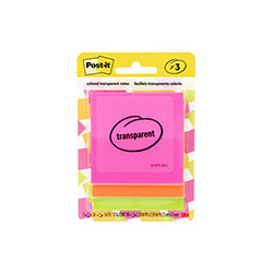 Post-it® Transparent Notes, Unruled, 2.88 in x 2.88 in, Assorted Transparent Colors, 36 Sheets/Pad, 3 Pads/Pack