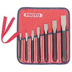 Proto Cold Chisel Sets, 7 Piece, 5/16 in to 7/8 in, Straight, SAE, Pouch