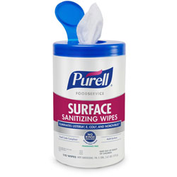Purell Foodservice Surface Sanitizing Wipes - Ready-To-Use Wipe7 in x 10 in, 110 / Canister - 1 Each