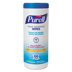 Purell Premoistened Hand Sanitizing Wipes, 5.78 in x 7 in, 100/Canister, 12 Canisters/CT