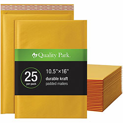 Quality Park Bubble Mailers, Bubble, 10 1/2 in Width x 15 in Length, Strip, 25/Box, Brown Kraft