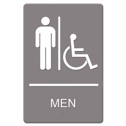 Quartet® ADA Sign, Men Restroom Wheelchair Accessible Symbol, Molded Plastic, 6 x 9, Gray
