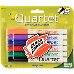 Quartet® Low Odor Dry-Erase Markers, Fine Point, 6/ST, Assorted
