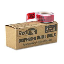 Redi-Tag/B. Thomas Enterprises Arrow Message Page Flag Refills,  inSign Here in, Red, 6 Rolls of 120 Flags/Box