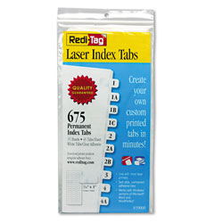 Redi-Tag/B. Thomas Enterprises Laser Printable Index Tabs, 1/12-Cut Tabs, White, 0.44 in Wide, 675/Pack