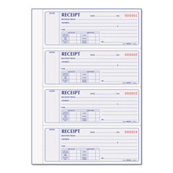 Rediform Receipt Book, Two-Part Carbonless, 7 x 2.75, 4 Forms/Sheet, 400 Forms Total