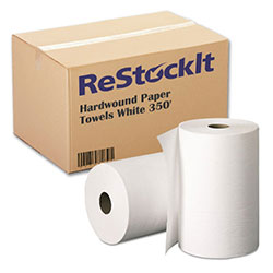 ReStockIt Hardwound Paper Towels, 8 in x 350', White, 1-Ply,12 Rolls/Case, 4200' per case