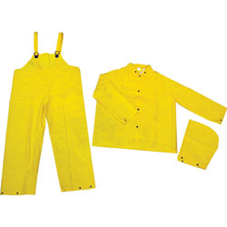 River City Three-Piece Rain Suit, Jacket/Hood/Bib Pants, 0.35 mm PVC/Poly, Yellow, Large
