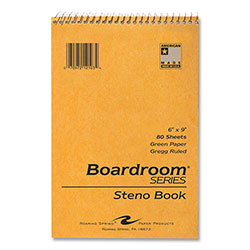 Roaring Spring Paper Boardroom Series Steno Pad, Gregg Ruled, Brown Cover, 80 Green 6 x 9 Sheets, 72 Pads/Carton