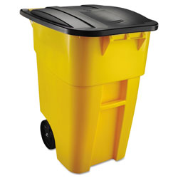 Rubbermaid Square Brute Rollout Container, 50 gal, Molded Plastic, Yellow