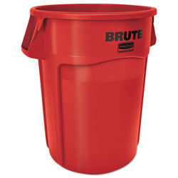 Rubbermaid Vented Round Brute Container, 44 gal, Plastic, Red